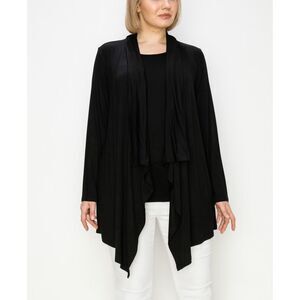 COIN 1804 Womens Solid Flyaway Cardigan Sweater, Black, NWT
